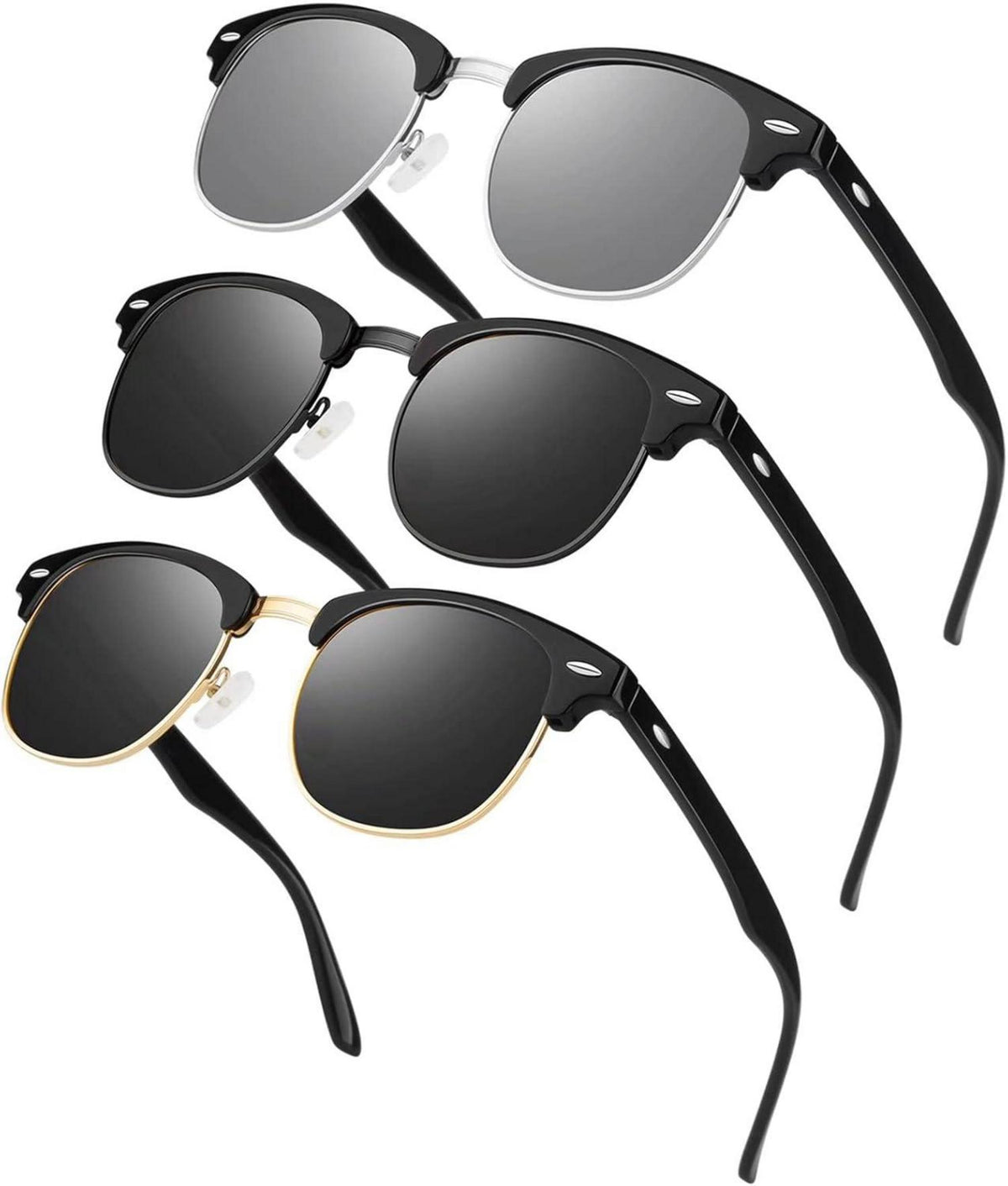 LINVO Polarisierte Retro Halbrahmen Sonnenbrille UV400