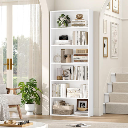 Holzregal mit 6 Fächern – Weißes Bücherregal für Wohnzimmer