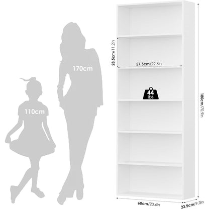 Holzregal mit 6 Fächern – Weißes Bücherregal für Wohnzimmer
