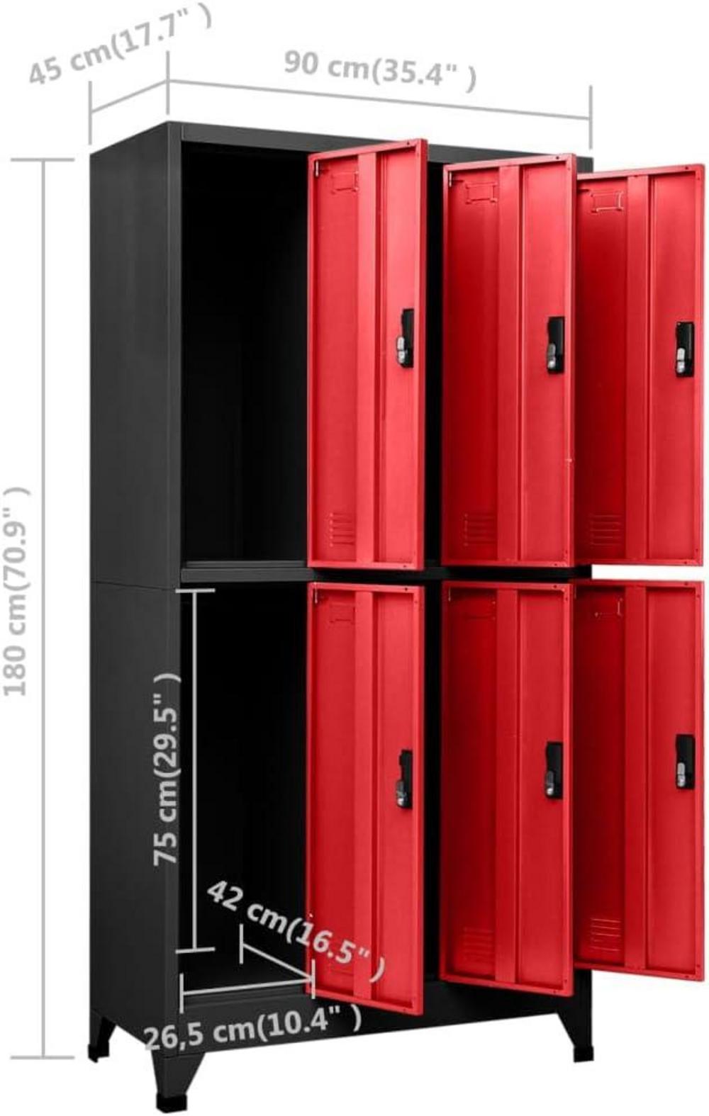 vidaXL Schließfachschrank Metallschrank Aktenschrank Anthrazit und Rot 90x45x180 cm Stahl