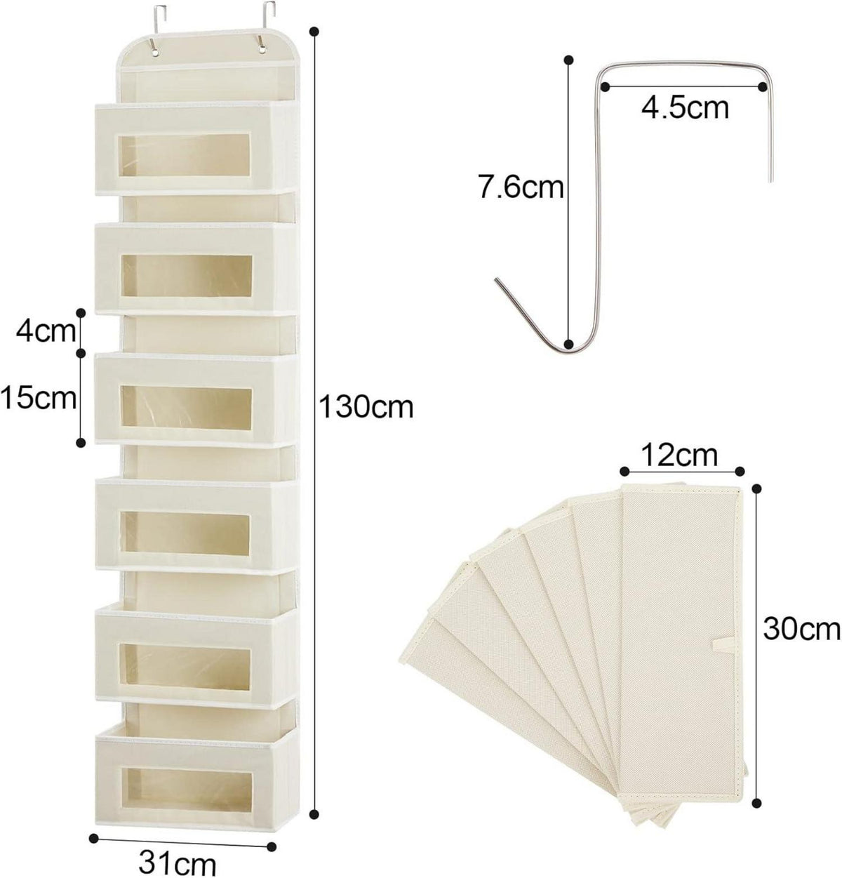 Hängeorganizer 6 große Taschen Fenster Hängeregal Beige