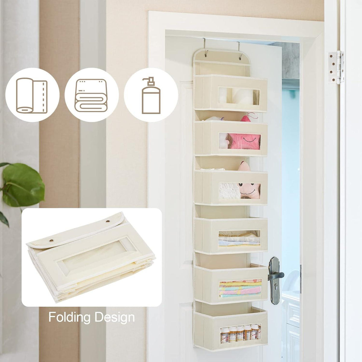 Hängeorganizer 6 Großen Taschen Fenster Hängeregal Beige