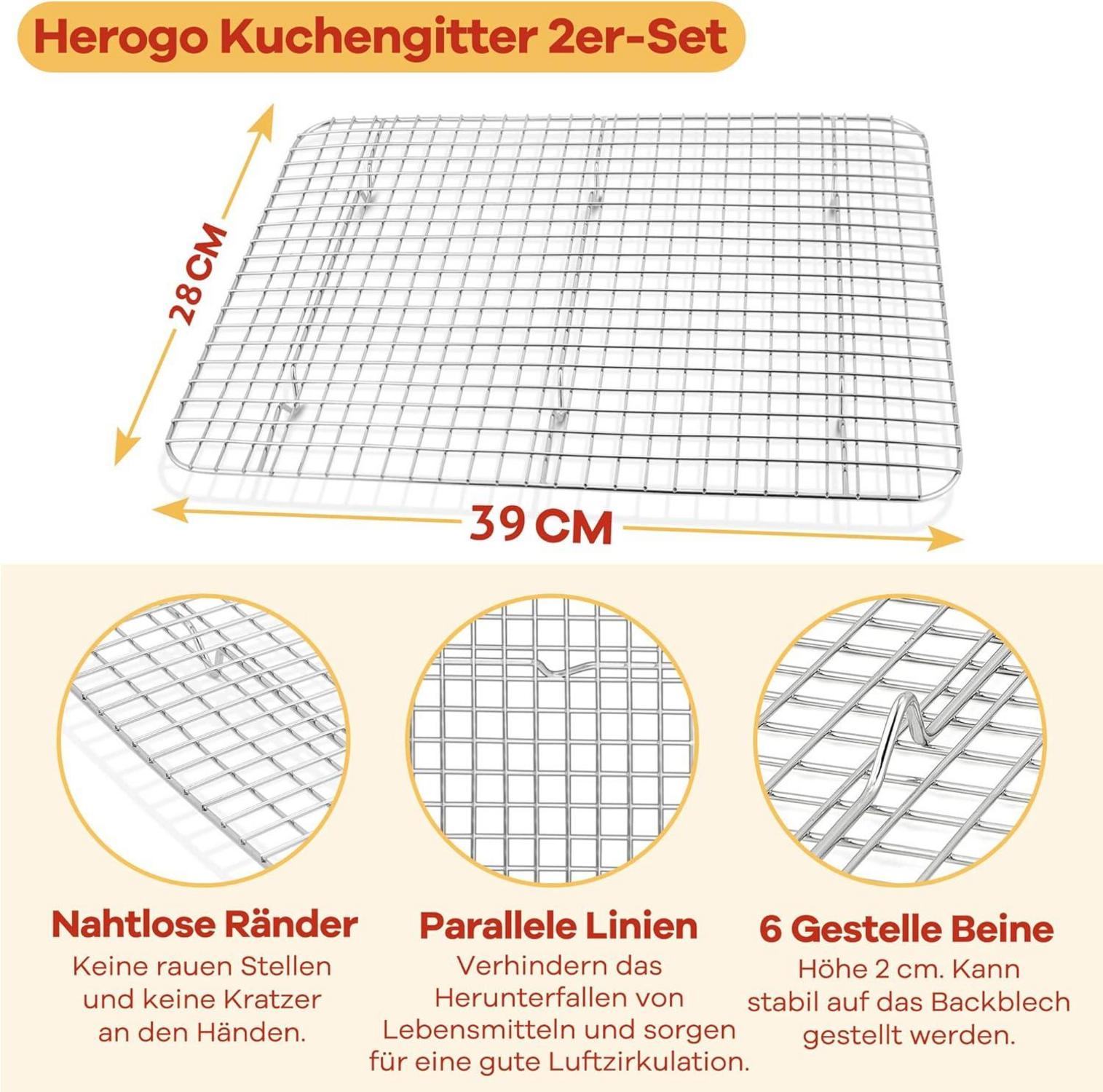 Herogo Edelstahl Abkühlgitter Set 2er-Set 39x28x2 cm