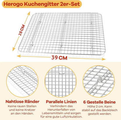 Herogo Edelstahl Abkühlgitter Set 2er-Set 39x28x2 cm