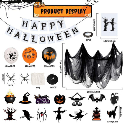 Halloween Deko Set Spinnennetz Stoff Spiralen Deckendeko