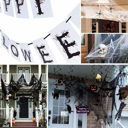 iZoeL Halloween Deko Set Horror Girlande Spiralen Spinnennetz Luftballons