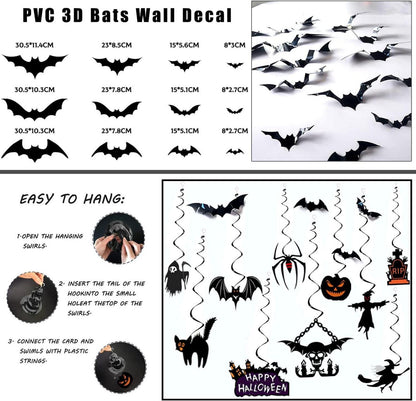 Halloween Deko Set Spiralen Deckendeko Party Stoff Gruselige Girlande Latexballons Spinnen Spinnennetz Decoration Partydeko