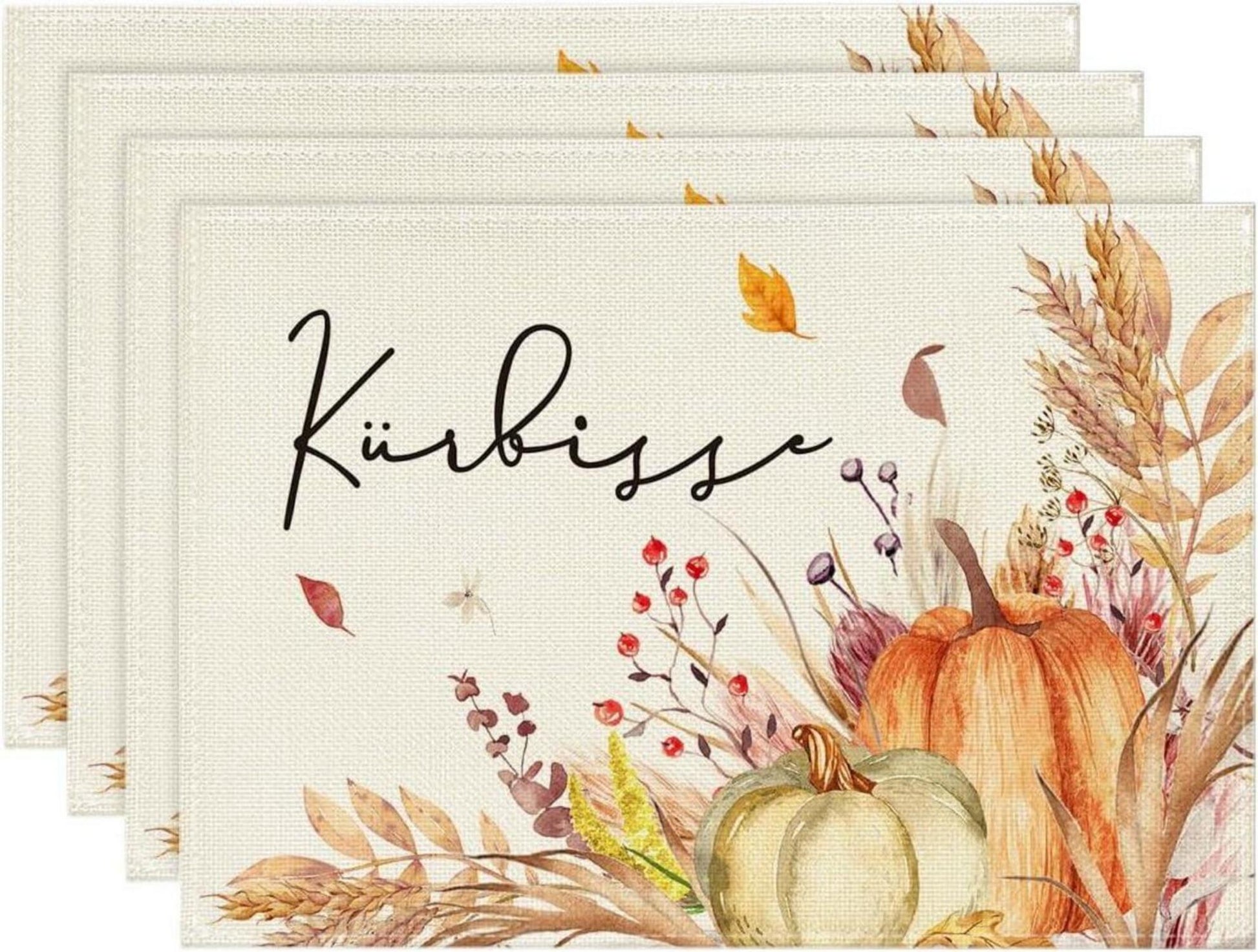 Artoid Mode Herbst Kürbis Blumen Blätter Platzsets 4er Set 30x45cm