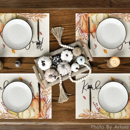 Artoid Mode Herbst Kürbis Blumen Blätter Platzsets 4er Set 30x45cm