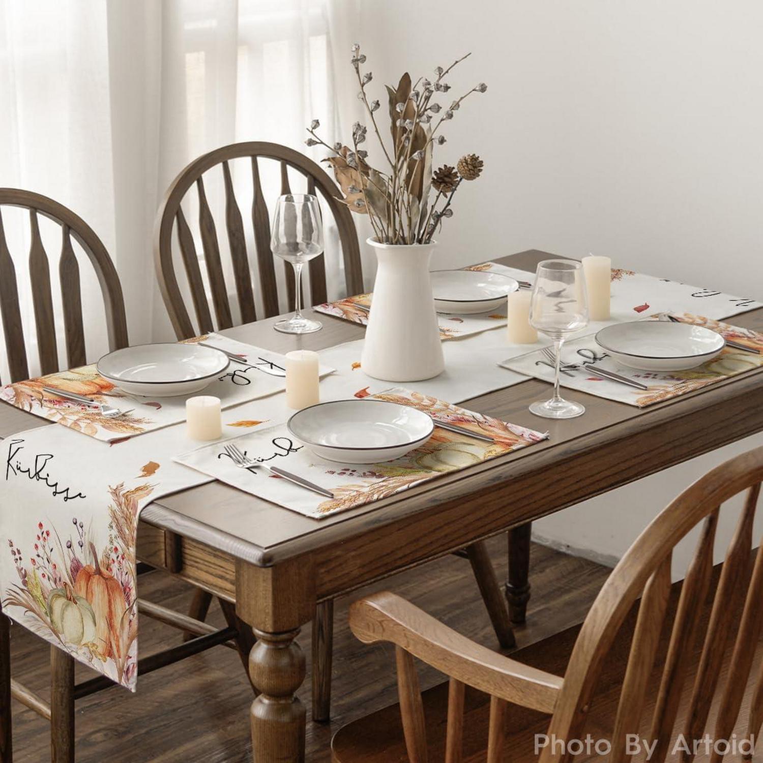 Herbstliche Platzsets 4er Set Blumen Blätter Kürbisse 30x45cm