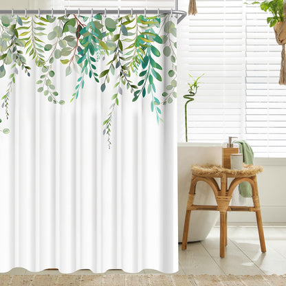 Lerores Duschvorhang 180x200 Antischimmel Textil Laub Wasserdicht Polyester Badevorhänge 12 Duschvorhangringe