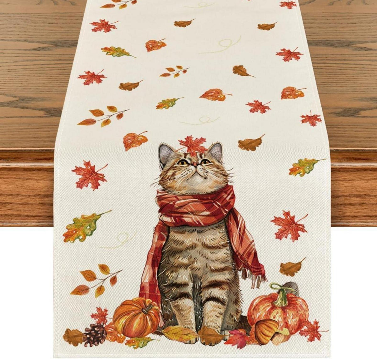 Herbst Tischläufer Katze Kürbisse Ahornblätter 40x180 cm