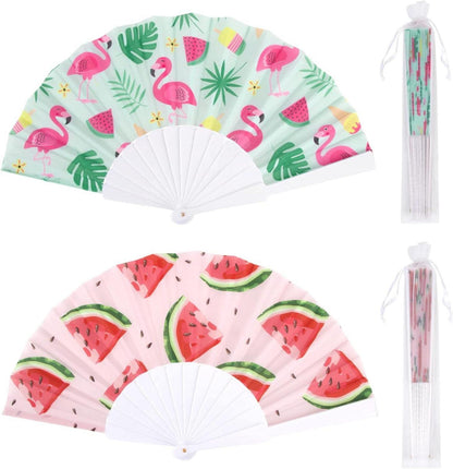 Handfächer Flamingo Wassermelone Muster Organza Hülle 2er Set