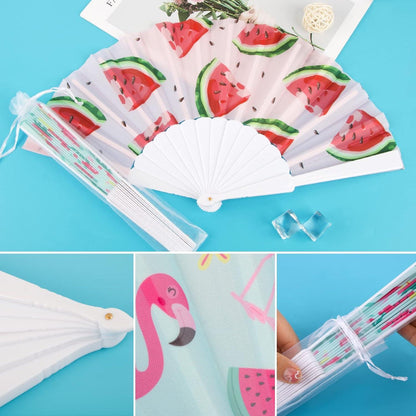 Handfächer Flamingo Wassermelone Muster Organza Hülle 2er Set