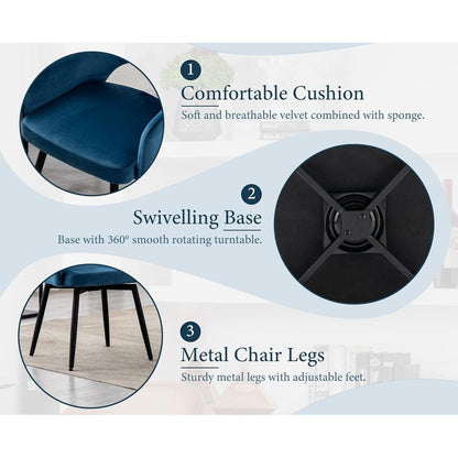 Drehbare Samt Esszimmerstühle 2er Set mit Armlehnen (Blau)