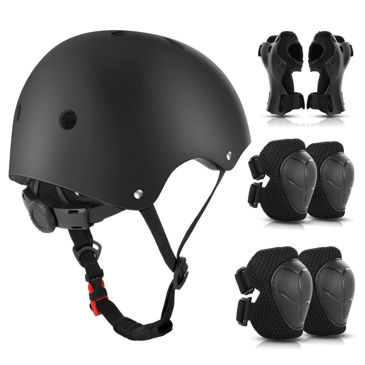 Kinderschonerset Helm, Knieschützer & Ellenbogenschützer (Schwarz)