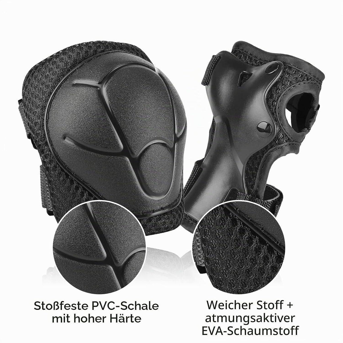 Kinderschonerset Helm, Knieschützer & Ellenbogenschützer (Schwarz)