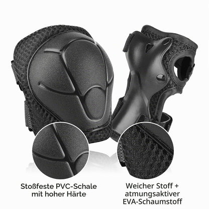 Kinderschonerset Helm, Knieschützer & Ellenbogenschützer (Schwarz)