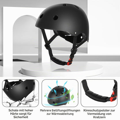 Kinderschonerset Helm, Knieschützer & Ellenbogenschützer (Schwarz)