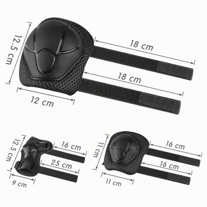 Kinderschonerset Helm, Knieschützer & Ellenbogenschützer (Schwarz)