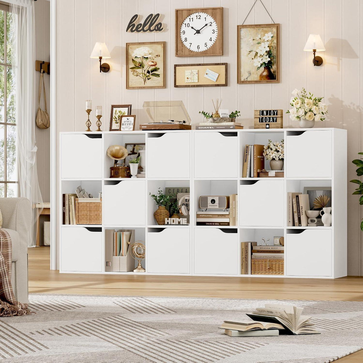 Bücherregal mit 5 Türen & 9 Fächern – Weißes Raumteiler Regal