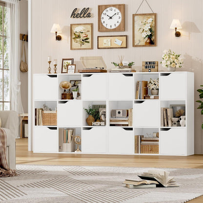 Bücherregal mit 5 Türen & 9 Fächern – Weißes Raumteiler Regal