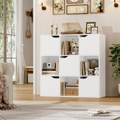 Bücherregal mit 5 Türen & 9 Fächern – Weißes Raumteiler Regal
