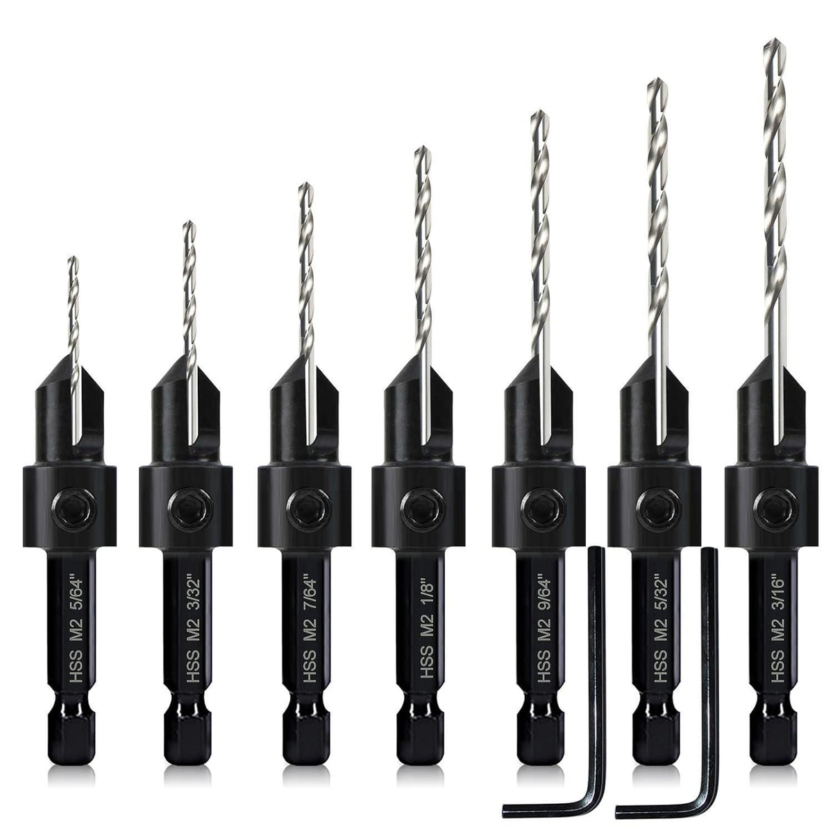 7er Kegelsenker-Bohrer-Set 3-in-1 mit verstellbarer Schnitttiefe