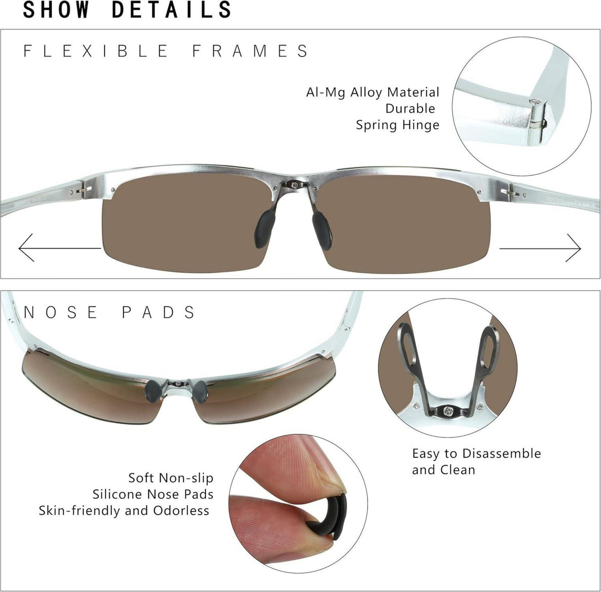 DUCO Herren Sportbrille Polarisierte Sonnenbrille Al-Mg Metallrahmen UV400