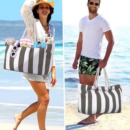 Lubardy Strandtasche XXL Blau-Weiß Streifen 35L mit
