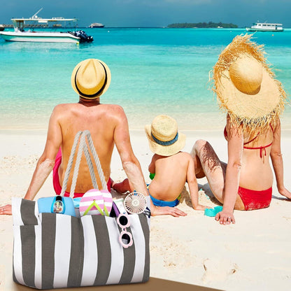 Lubardy Strandtasche XXL Blau-Weiß Streifen 35L mit