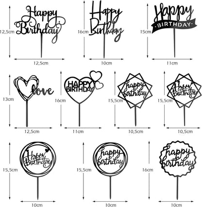 Schwarz Happy Birthday Acryl Cupcake Topper Set (10