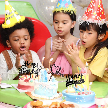 10er Set Schwarz Acryl Glitter Happy Birthday Tortendeko Cupcake