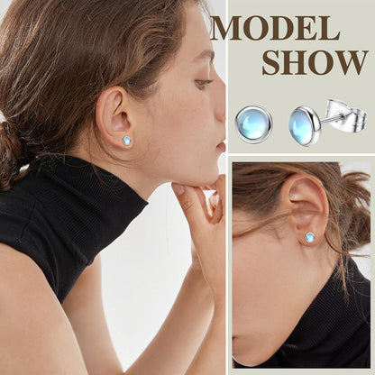 Mondstein Opal Türkis Ohrstecker Set Chirurgenstahl Damen Mädchen Kinder Edelsteinhypallergen Blau Schwarz 4 Paare