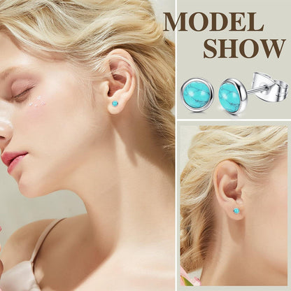 Mondstein Opal Türkis Ohrstecker Set 4 Paare Hypoallergen