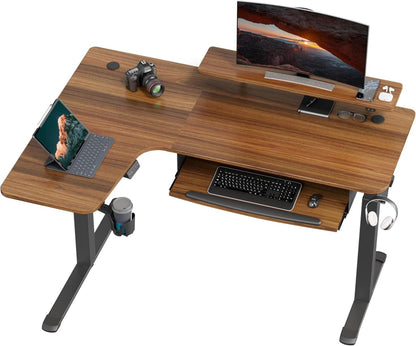 Höhenverstellbarer Eckschreibtisch Gaming Tisch L Form LED