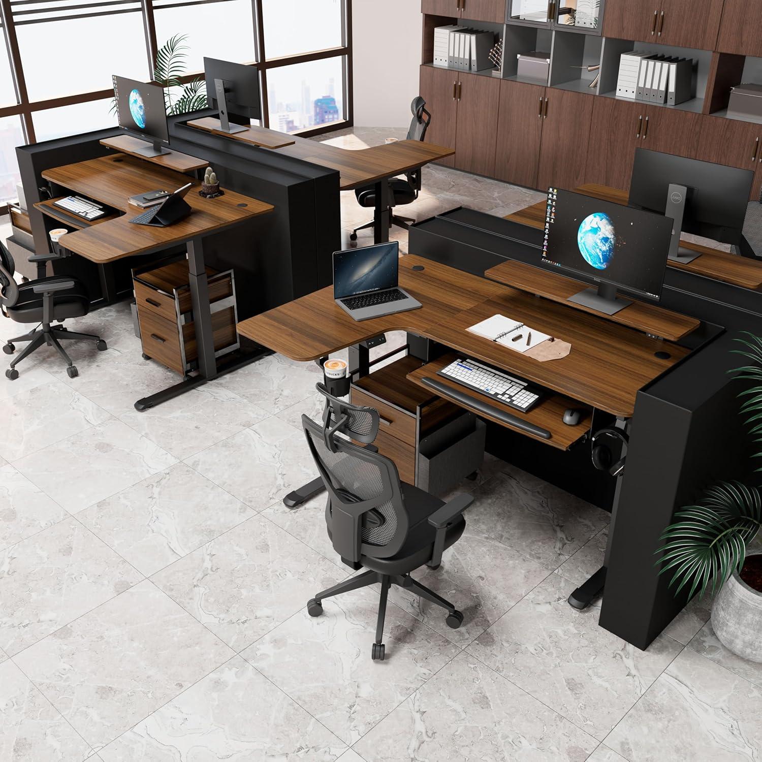 EUREKA ERGONOMIC L-Form Höhenverstellbarer Schreibtisch 155x110 cm LED Gaming