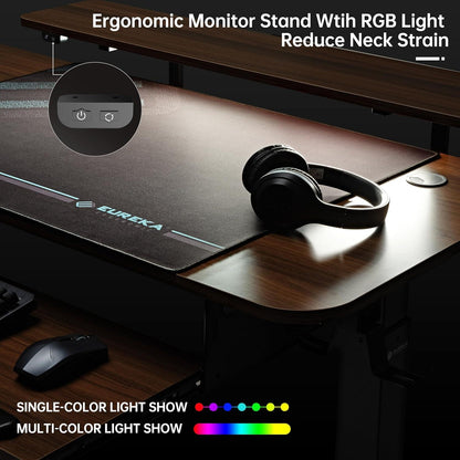 Höhenverstellbarer Schreibtisch L-Form mit LED Monitorständer