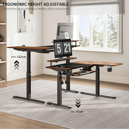 Höhenverstellbarer Schreibtisch 155x110 cm Eckschreibtisch Elektrisch L-Form LED Monitorständer