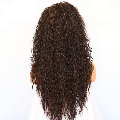 Lockige Lace Front Perücke Braun 26 Zoll Synthetisch Hitzebeständig