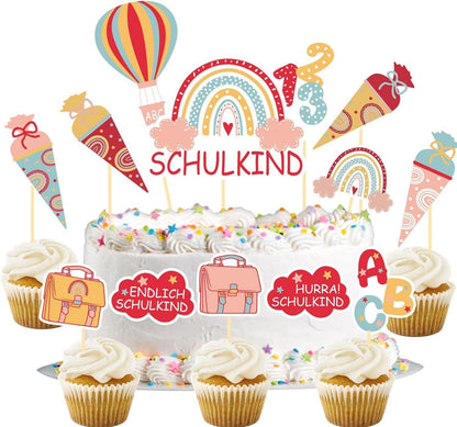 Tortendeko Einschulung Mädchen 13-teilig ABC 123 Kuchen Deko