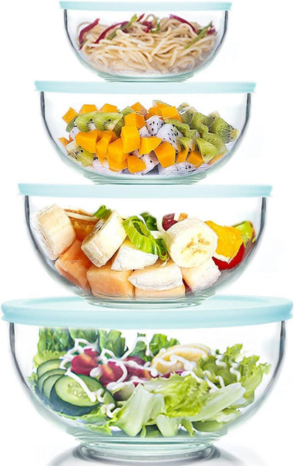 4er Set Glasschüssel mit Deckel Rührschüssel Salatschüssel