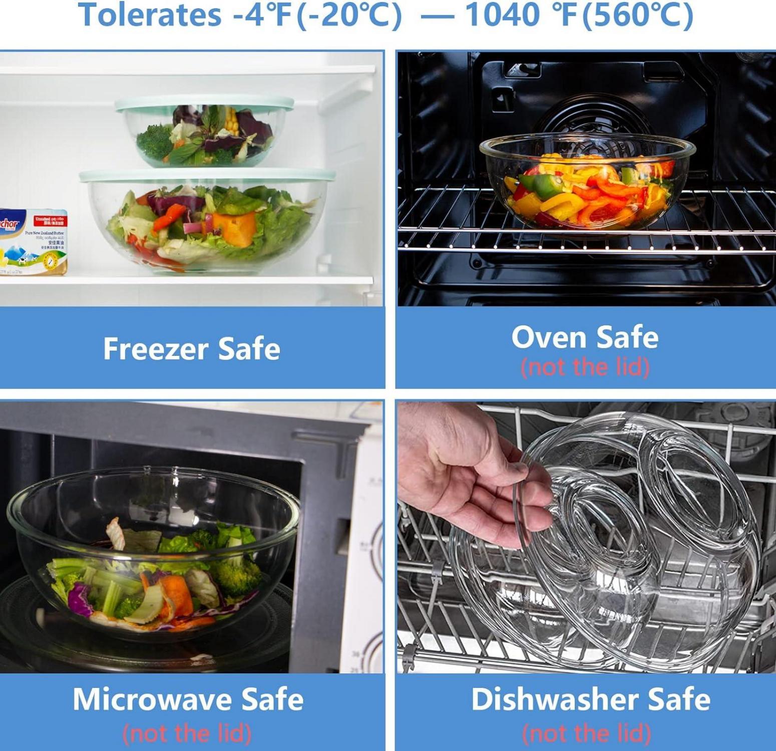 4er Set Glasschüssel mit Deckel Rührschüssel Salatschüssel