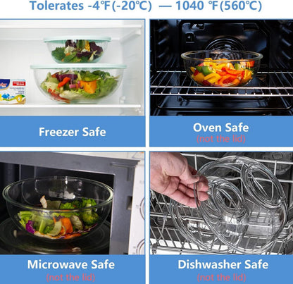 4er Set Glasschüssel mit Deckel Rührschüssel Salatschüssel