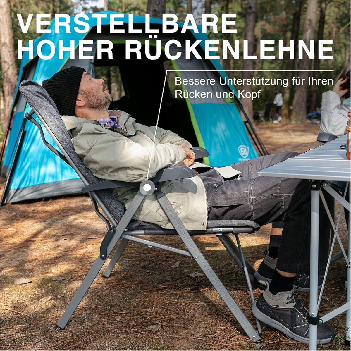 Campingstuhl Faltbar Rückenverstellbar 4 Positionen 150KG