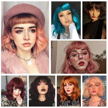 Kurze Bob Perücke mit Pony lockige Synthetische Cosplay Perücke für