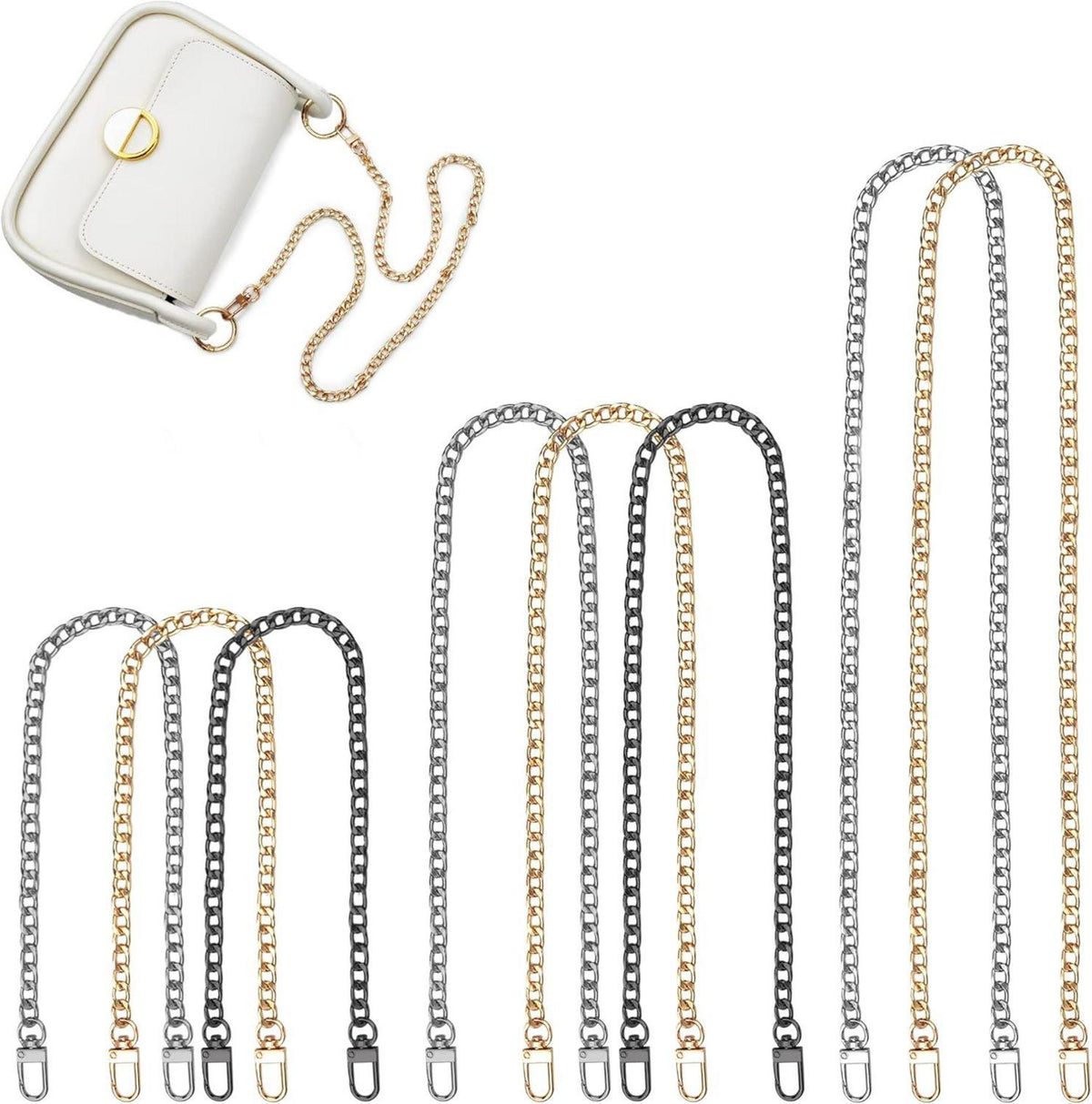 8er Set Taschenketten Metall Schulterriemen Gold Silber Schwarz