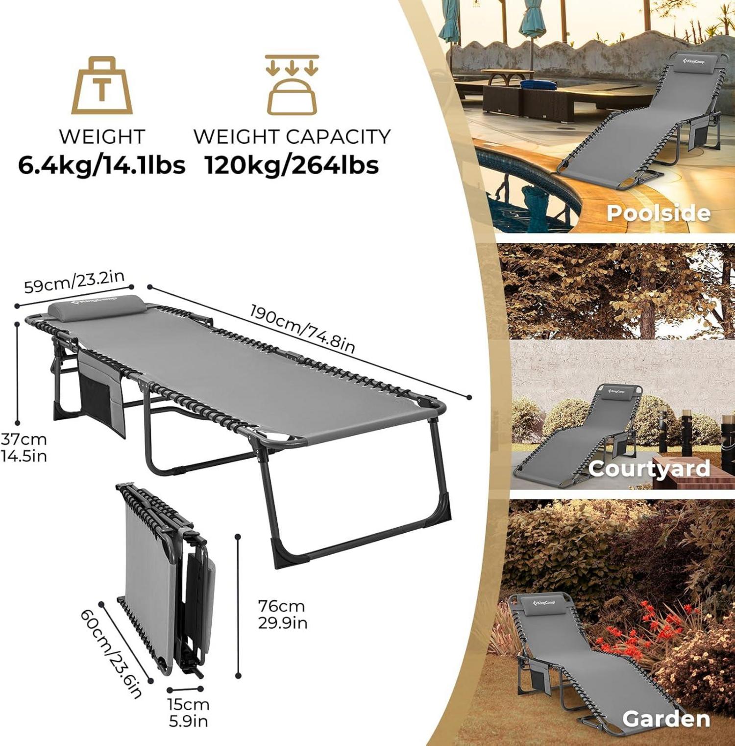 Campingliege Sonnenliege Gartenliege klappbar 5-Stufig verstellbar