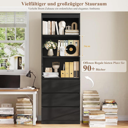 Bücherregal mit 3 Schubladen & Fächern – 180 cm Hochschrank