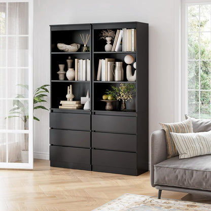 Bücherregal mit 3 Schubladen & Fächern – 180 cm Hochschrank